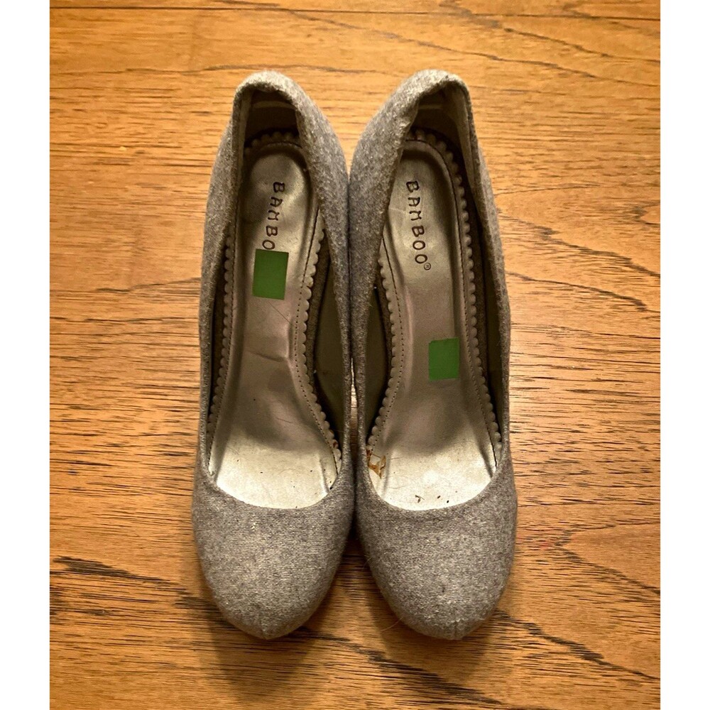 Bamboo Women's Gray Faux Suede Round Toe Stiletto Pumps Slip On US 9